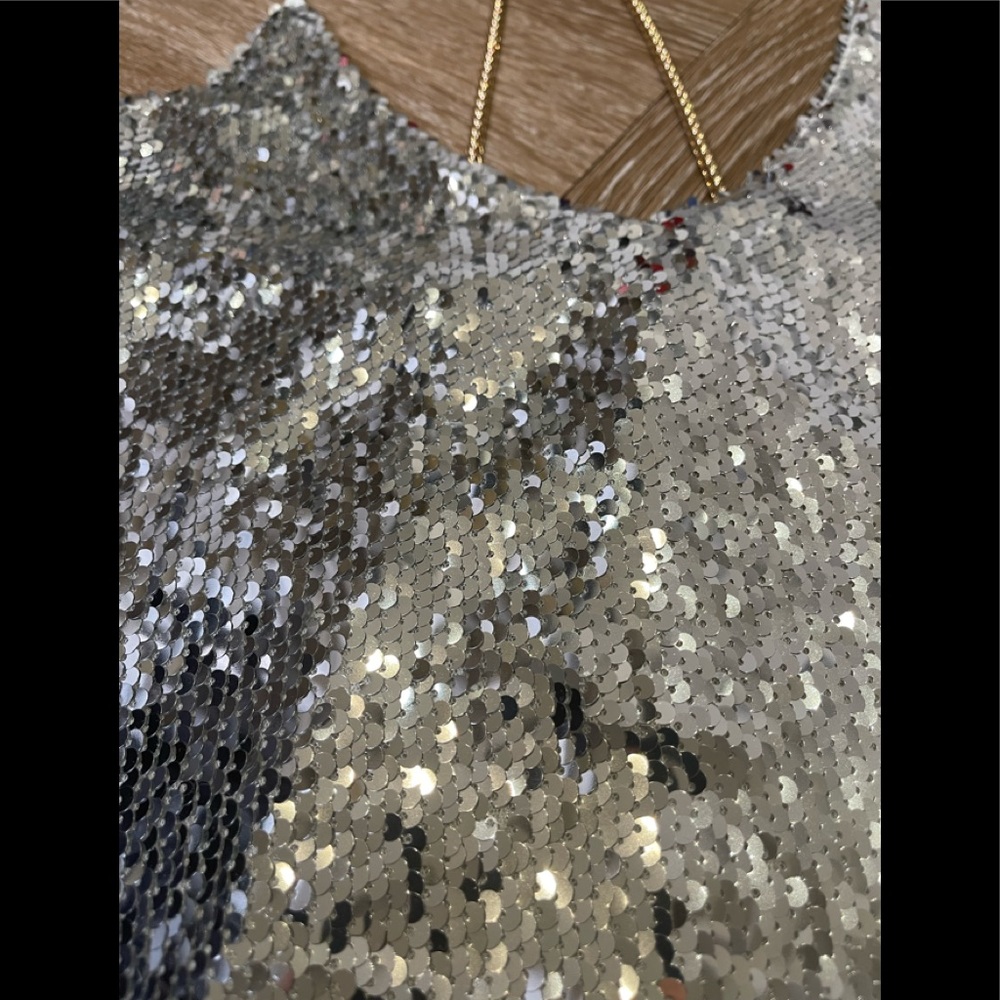 Statement Silver Sequin Cami With Gold Hardware S… - image 7